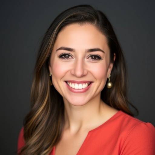 Foto de Ana Beatriz Souza, especialista em comunicaäão empresarial e treinadora de apresentaäões, sorrindo amigavelmente.